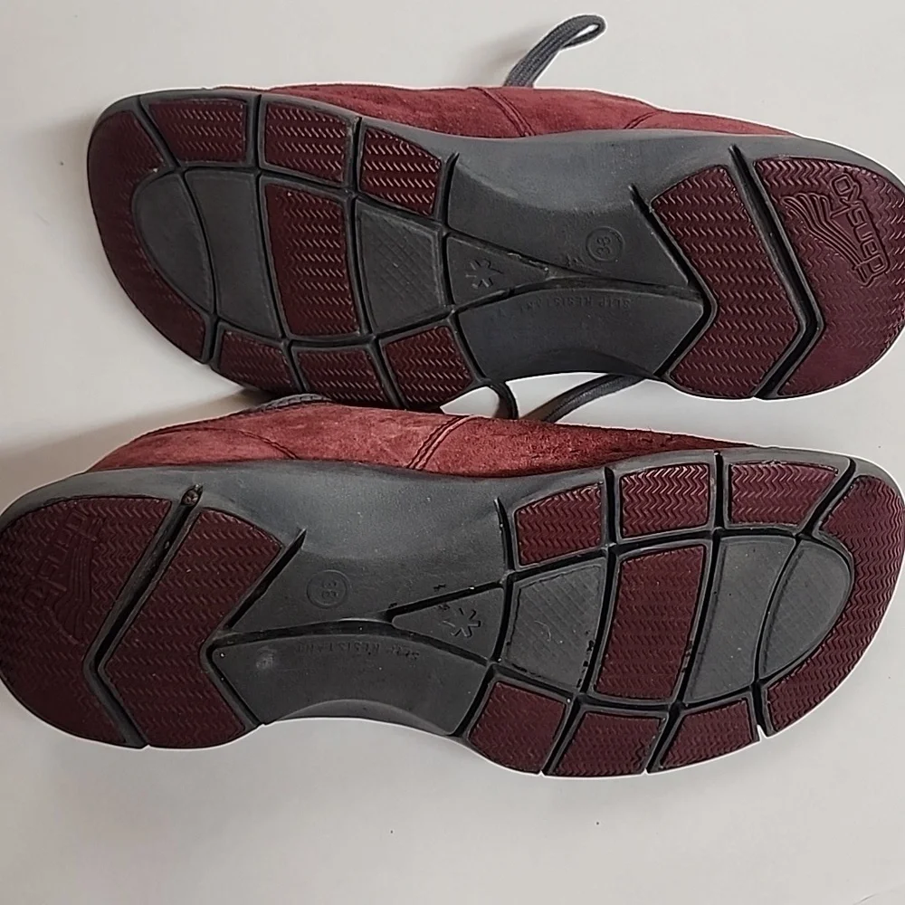 Dansko Elise Maroonish & Gray Slip On Lace Up Comfortable Sz 38 Suede Sneakers